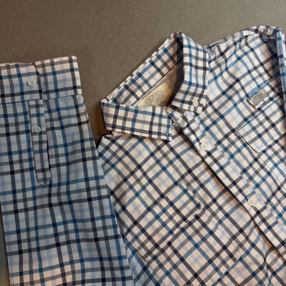 Ocean Coast Mens XL Blue Plaid Long Sleeve Fishing Shirt Mesh Vent Quick Dry NEW